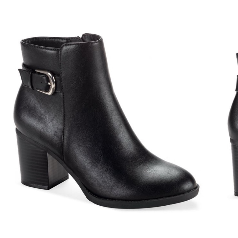 Style & Co. Black Buckle Block-Heel Ankle Boots
